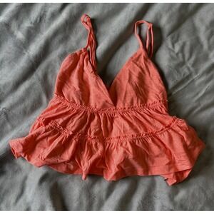 SO Coral Pink Tiered Babydoll Camisole Top XS Adjustable Straps V-Neck Boho